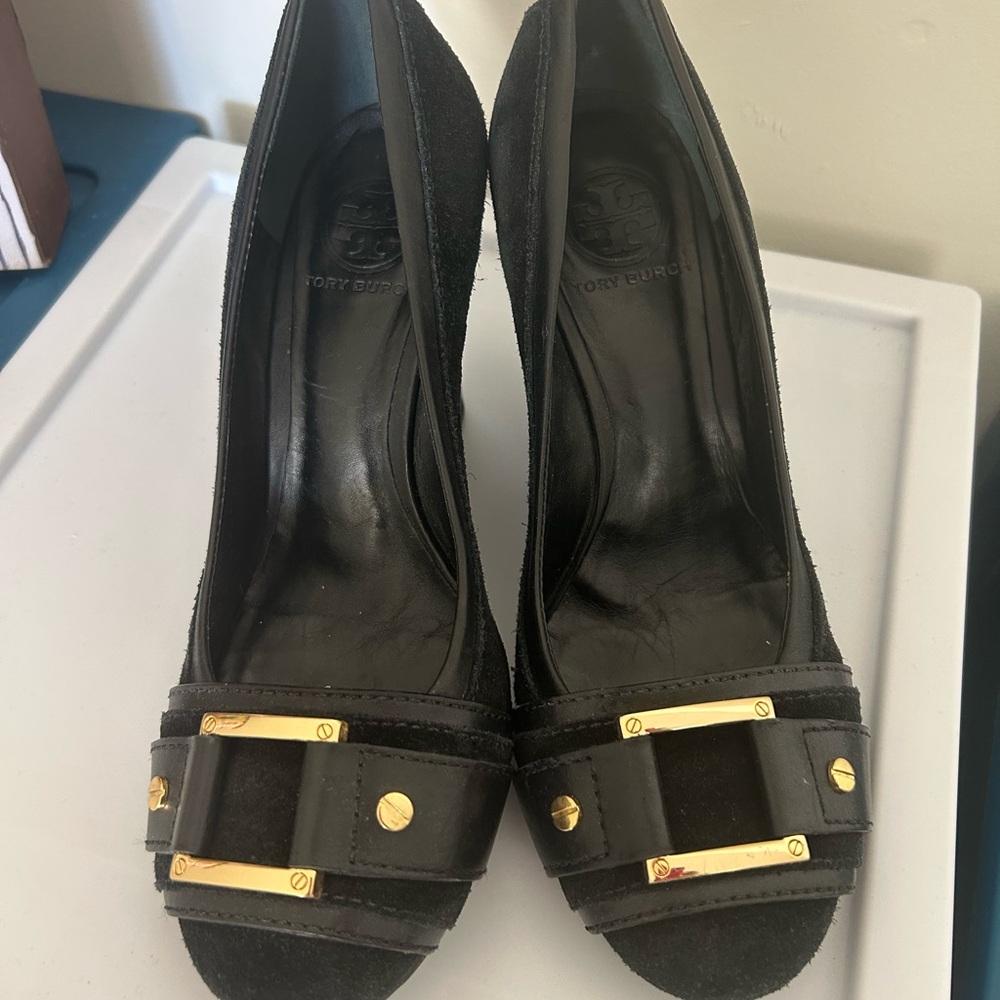 Tory Burch Black Suede Wedges